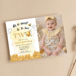 It's So Sweet To Bee Photo 2nd Birthday Invitation Kaart