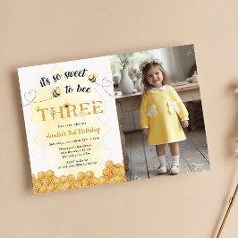 It's So Sweet To Bee Photo 3rd Birthday Invitation Kaart