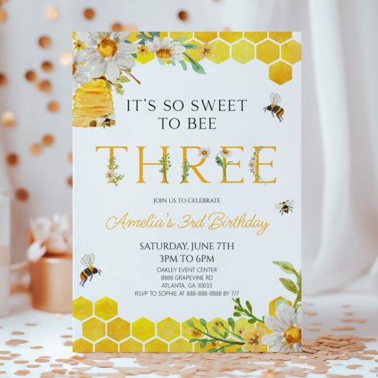 It's So Sweet To Bee Three 3rd Birthday Party Kaart