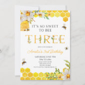 It's So Sweet To Bee Three 3rd Birthday Party Kaart (Voorkant)