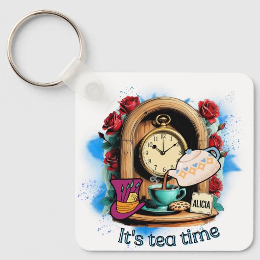 "It's Tea Time"– Alice in Wonderland Inspired Sleutelhanger (Voorkant)