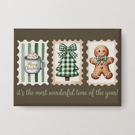 It's The Most Wonderful Time Christmas Gingerbread Button (Voorkant)