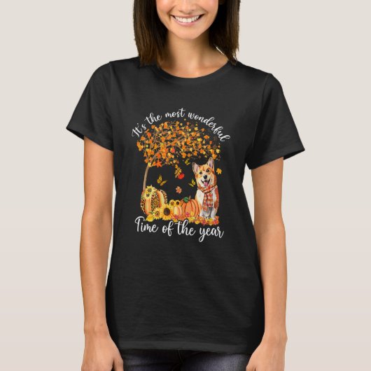 It's The Most Wonderful Time Cute Corgi Fall Thank T-shirt (Voorkant)