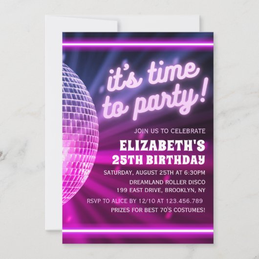 It's time to Party | Disco Birthday Theme Kaart (Voorkant)