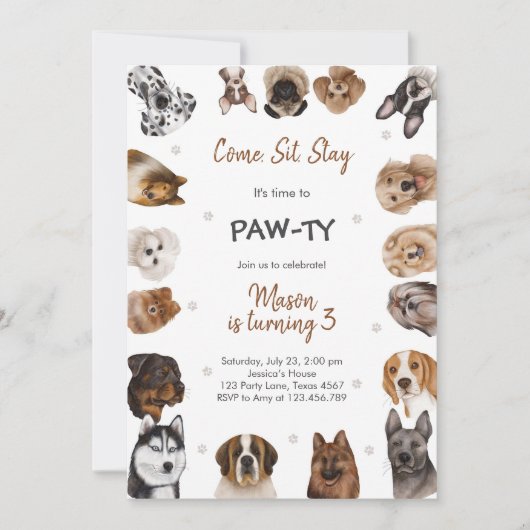 It's Time to Paw-ty Party Animals Kids Birthday Kaart (Voorkant)