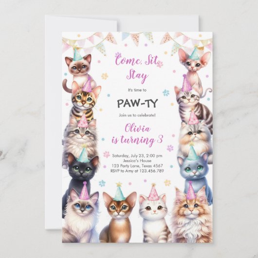 It's Time to Paw-ty Party Animals Kids Birthday Kaart (Voorkant)