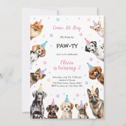 It's Time to Paw-ty Party Animals Kids Birthday Kaart (Voorkant)