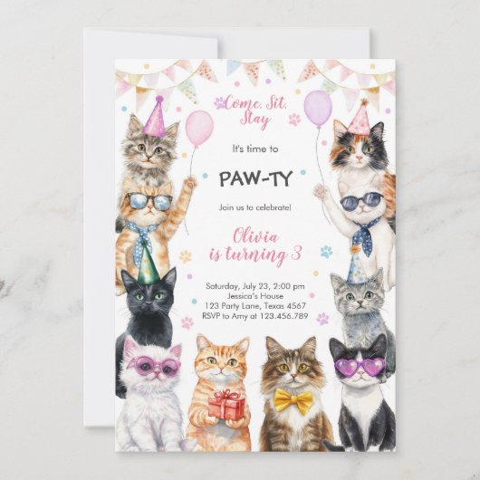 It's Time to Paw-ty Party Animals Kids Birthday Kaart (Voorkant)