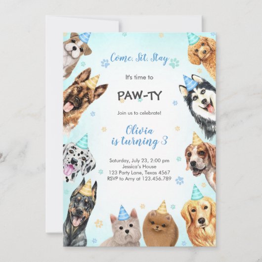 It's Time to Paw-ty Party Animals Kids Birthday Kaart (Voorkant)