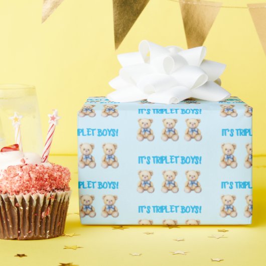 It's Triplet Boys!, Baby Triplets Gift Wrap, Blue  Cadeaupapier (Verjaardagsfeest)