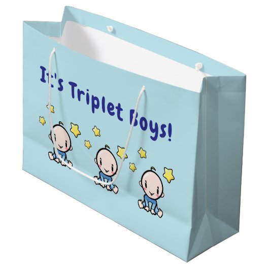 It's Triplet Boys!, Triplet Babies Gift Wrap, Groot Cadeauzakje (Voorkant Gekanteld)