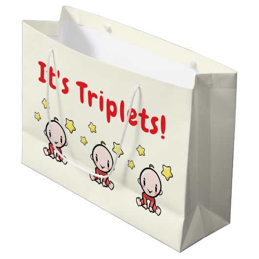 It's Triplets!, Triplet Babies Gift Wrap, Neutral Groot Cadeauzakje (Voorkant Gekanteld)