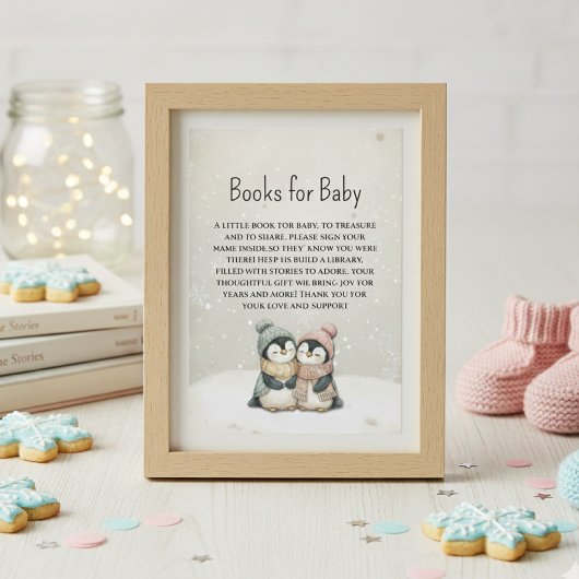 Its twin penguin baby shower Books for Baby  Informatiekaartje