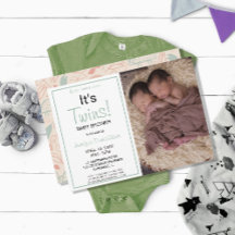 It's Twins! Baby Shower Photo Invitation
