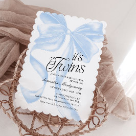 It's Twins Blauwe Coquette Strik Baby Uitnodiging