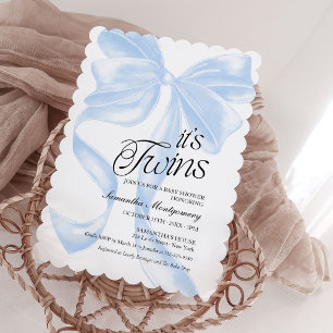 It's Twins Blauwe Coquette Strik Baby Uitnodiging