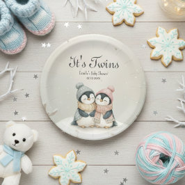 Its Twins penguin Winter Wonderland Baby Shower Papieren Bordje