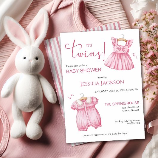 It's Twins Pink Script Baby Dresses Kaart