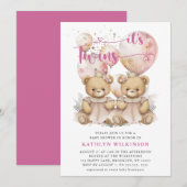 IT'S TWINS roze ballonnen Teddy Bears Baby shower Kaart (Voorkant / Achterkant)