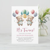 IT'S TWINS roze ballonnen Teddy Bears Baby shower Kaart (Staand voorkant)