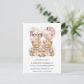 IT'S TWINS roze ballonnen Teddy Bears Baby shower Uitnodiging Briefkaart (Staand voorkant)
