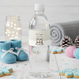 Its Twins Winter penguin Baby Shower theme  Waterfles Etiket