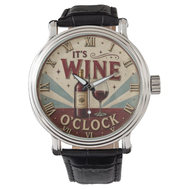 It's Wine O'Clock Rustic Home Bar  Horloge (Voorkant)