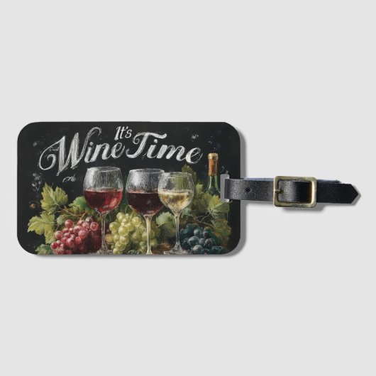 "It's Wine Time" Rustieke schoolbordkunst Bagagelabel (Voorkant (horizontaal))
