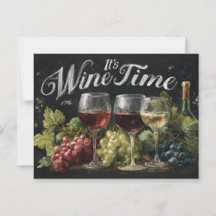 "It's Wine Time" Rustieke schoolbordkunst Briefkaart