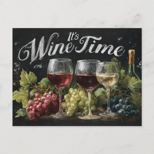 "It's Wine Time" Rustieke schoolbordkunst Briefkaart (Voorkant)