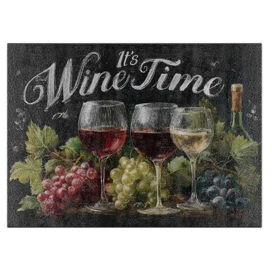 "It's Wine Time" Rustieke schoolbordkunst Snijplank (Voorkant)