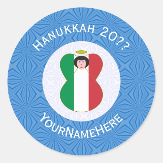 Itslian Angel Hanukkah Flag Personalized  Ronde Sticker (Voorkant)