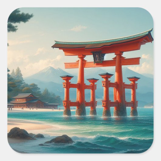 Itsukushima Torii, Itsukushima-schrijn, Miyajima Vierkante Sticker (Voorkant)