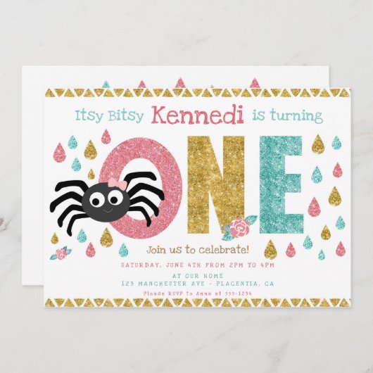 Itsy Bitsy Spider Eerste verjaardag Meisje Kaart (Voorkant / Achterkant)