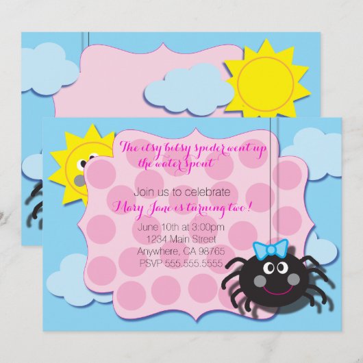 Itsy Bitsy Spider Invite Kaart (Voorkant / Achterkant)