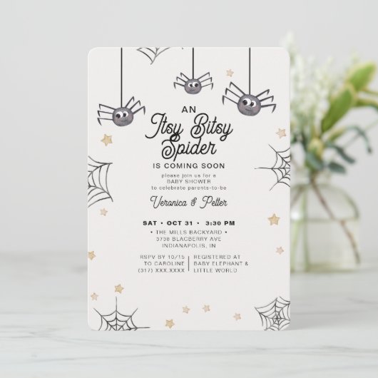 Itsy Bitsy Spider Neutral Halloween Baby shower Kaart (Staand voorkant)