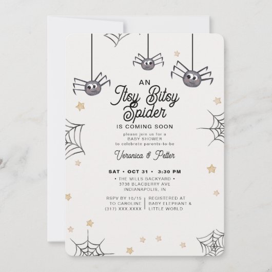 Itsy Bitsy Spider Neutral Halloween Baby shower Kaart (Voorkant)