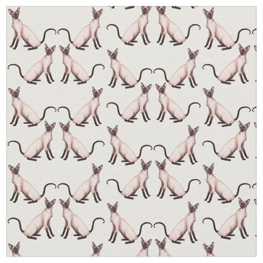itty bitty Siamese Kitty Cats Fabric. Stof (Close Up)
