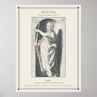 Iustitia Gerechtigheid Kardinale Deugd Gravure Poster