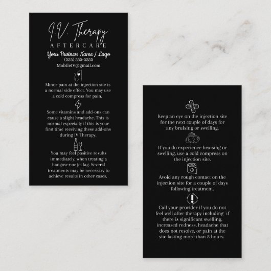 IV Intraveneuze behandeling Infusie Aftercare Kaar Visitekaartje (Voorkant / Achterkant)