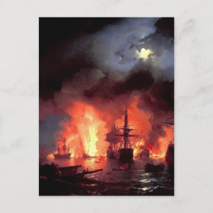Ivan Aivazovsky- Battle of Cesme at Night Briefkaart