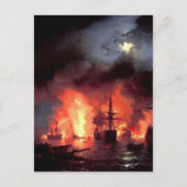 Ivan Aivazovsky- Battle of Cesme at Night Briefkaart (Voorkant)