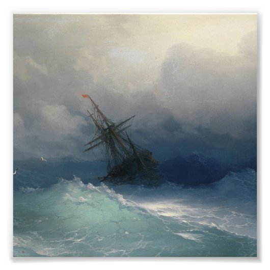 Ivan Aivazovsky - Schip op het Zee van Stormy Foto Afdruk (Voorkant)
