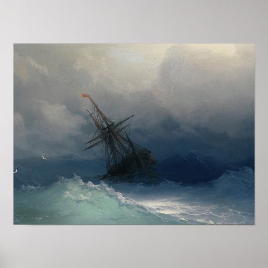 Ivan Aivazovsky - Schip op het Zee van Stormy Poster (Voorkant)