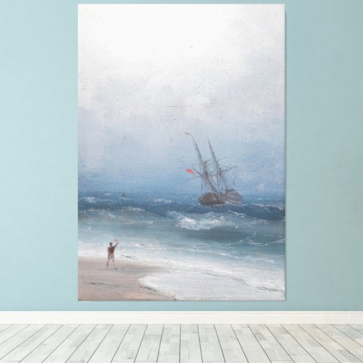 Ivan Konstantinovich Aivazovsky - Stormy Coast Canvas Afdruk (Insitu (Houten vloer))