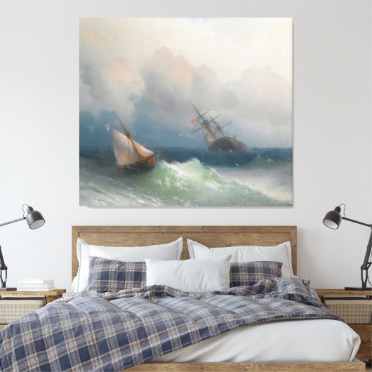 Ivan Konstantinovich Aivazovsky - Twee schepen op Canvas Afdruk (Insitu (Slaapkamer))