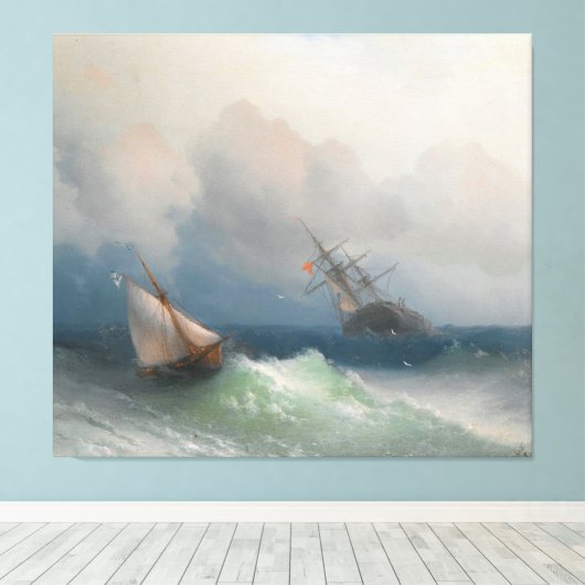 Ivan Konstantinovich Aivazovsky - Two Ships At Sea Canvas Afdruk (Insitu (Houten vloer))