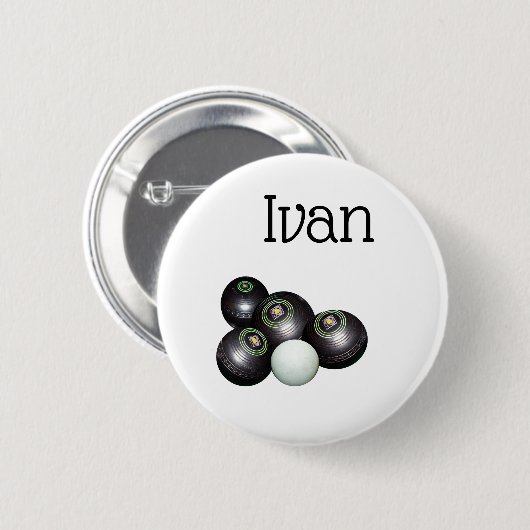 Ivan Name with Lawn Bowls Design, Badge Ronde Button 5,7 Cm (Voorkant /achterkant)