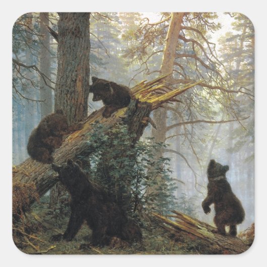 Ivan Shishkin Morning in een pijnbos Vierkante Sticker (Voorkant)
