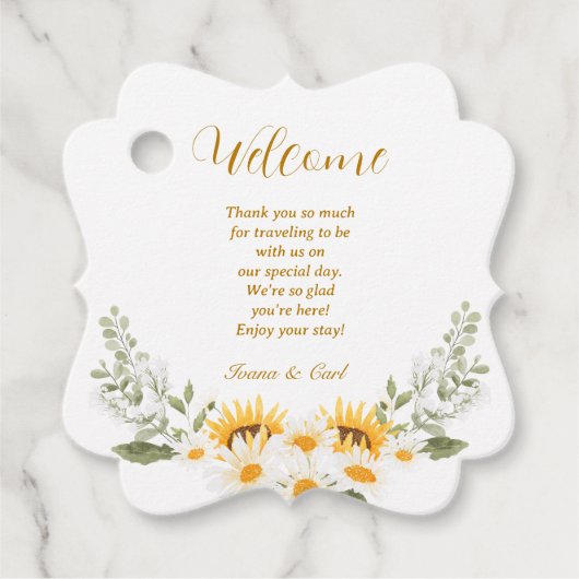 IVANA Elegant Geel & Wit Bloem Bruiloft Bedankjes Labels (Voorkant)